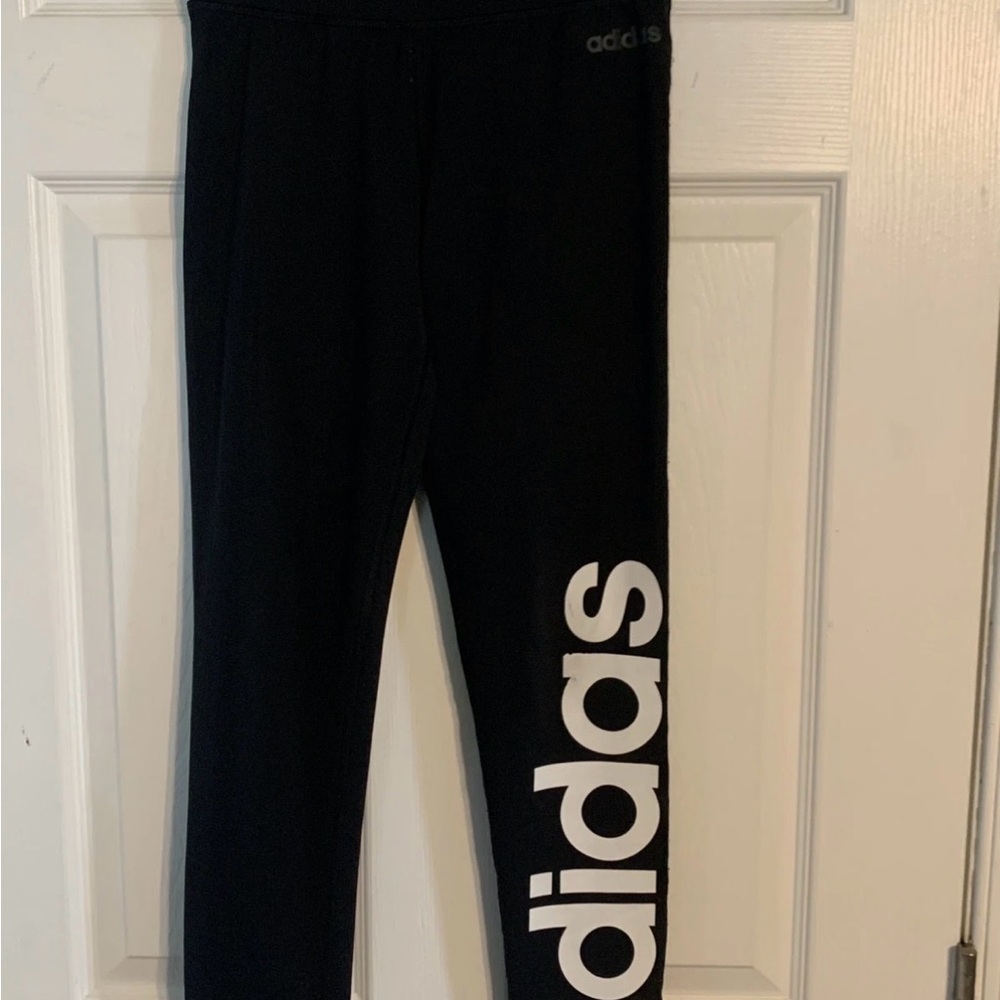 Adidas Black Loungewear essentials High waisted Leggings with White Side Logo -